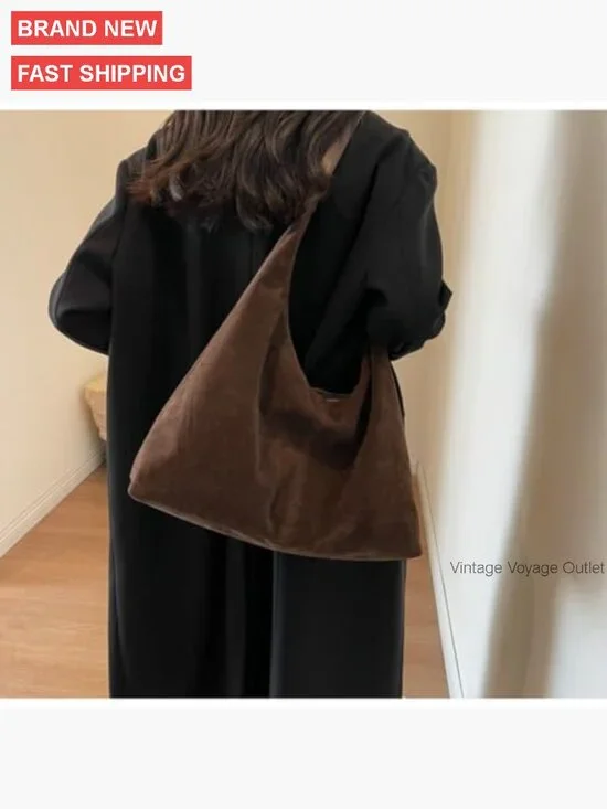 Suede Crescent Shoulder Bag Tote Crossbody Purse Top-Handle Travel Work - Picture 2 of 7